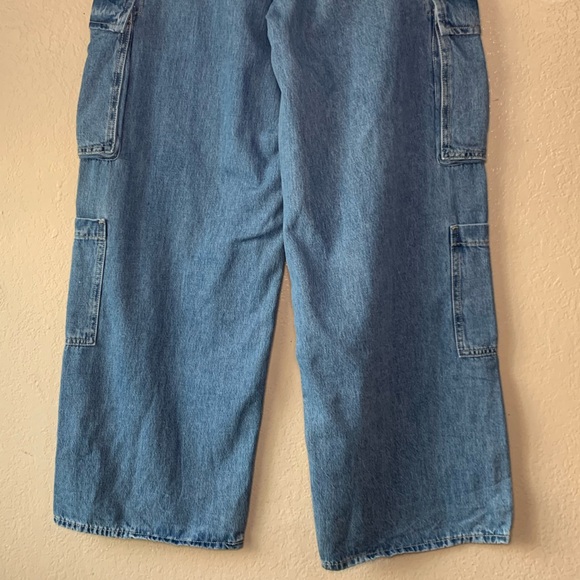 Old Navy Mid-Rise Baggy Wide-Leg Boho Y2K Cargo Denim Jeans Size 8 Tall - Picture 7 of 9